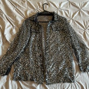 Sequin see thru button up shirt